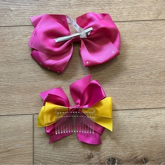 Revolution dance wear yellow & pink outfit costume, MC, 2 hair bows, lace trim. - Picture 9 of 16